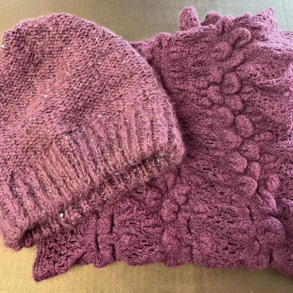 Purple sequin knit beanie
